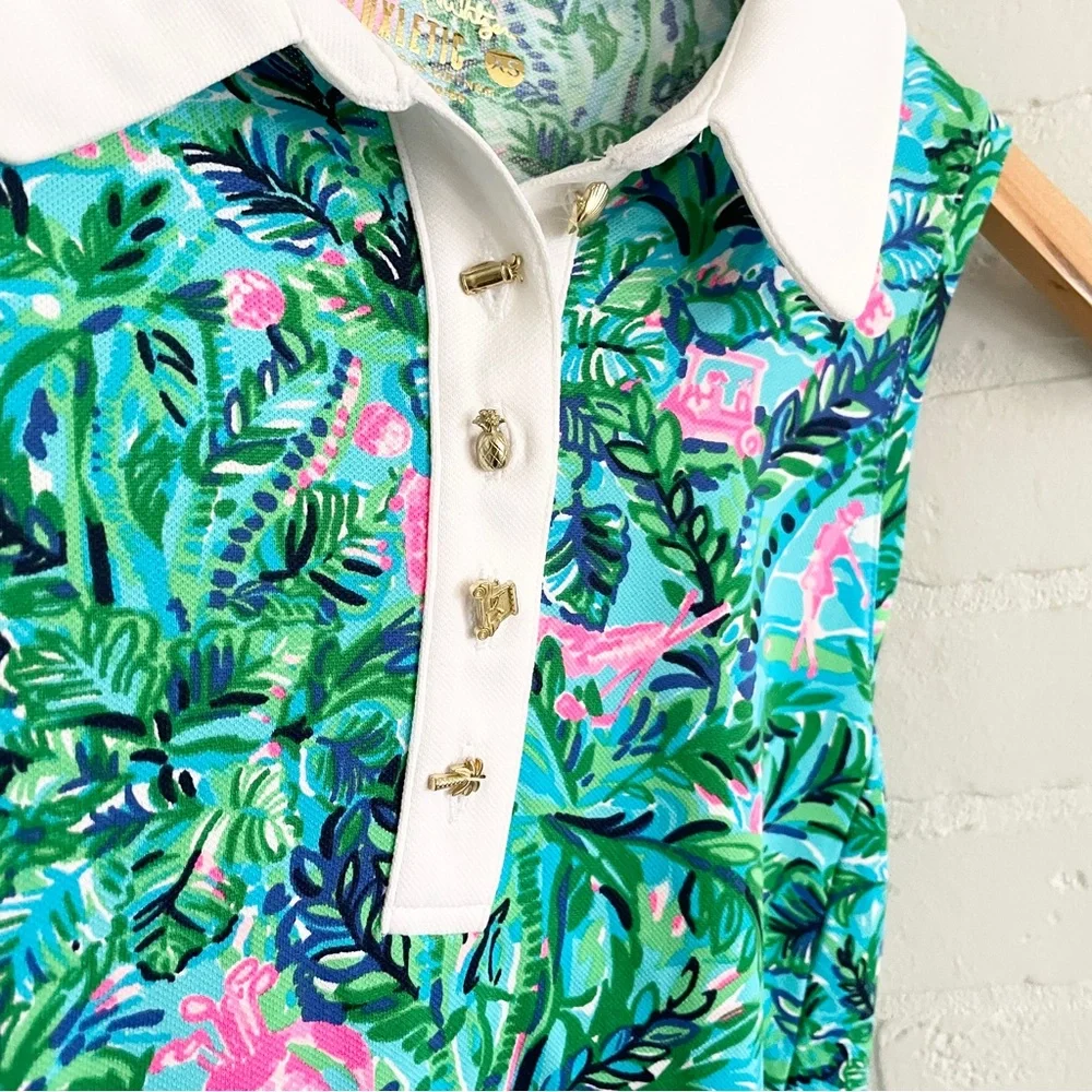 Lilly Pulitzer Imara Golf Print Polo Top Novelty Gold Buttons XS - Picture 5 of 16